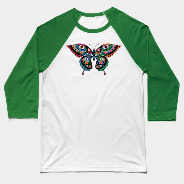 Tribal Butterfly Baseball T-Shirt by Lucie Rice Illustration and Design, LLC